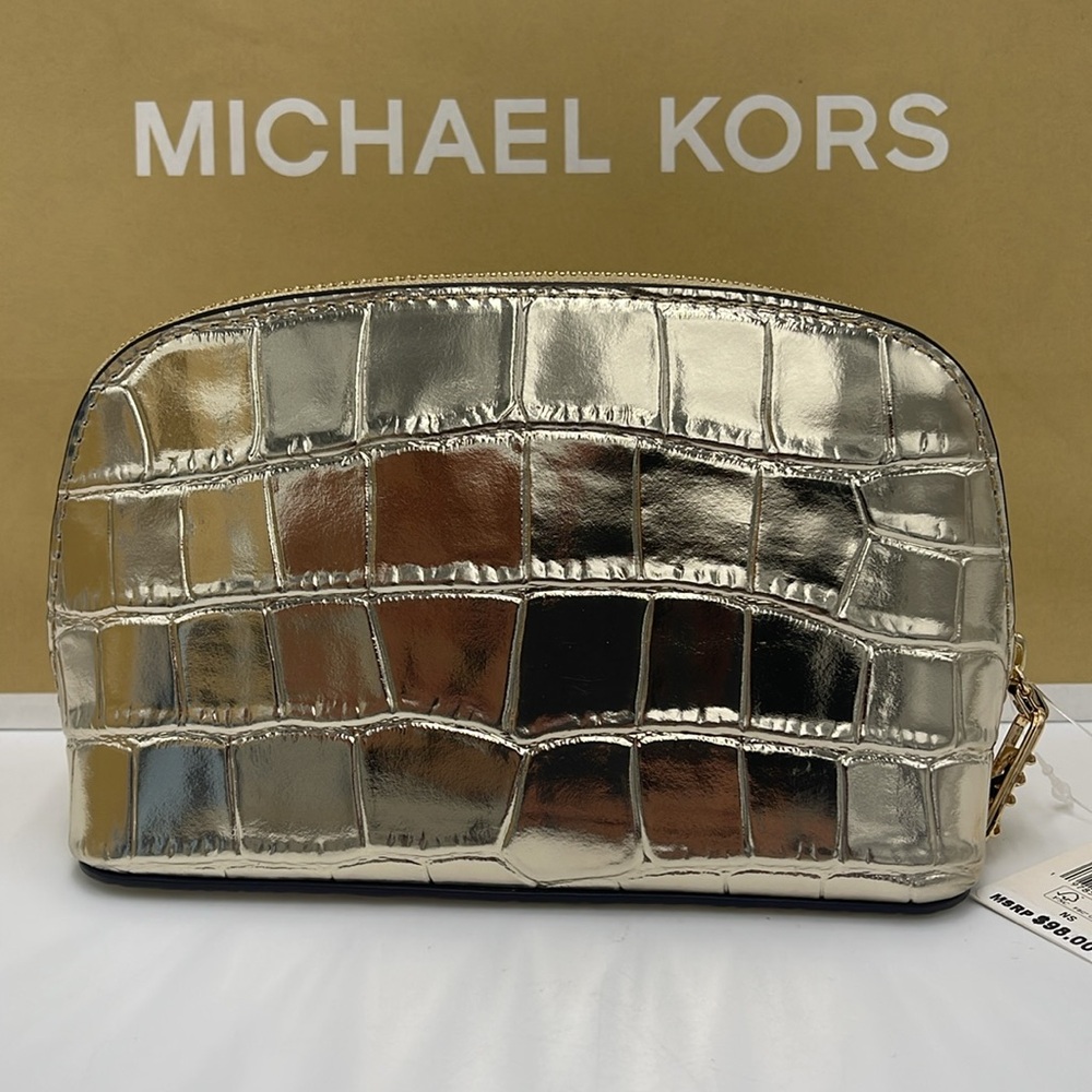 Michael Kors Empire Small Metallic Crocodile Embossed Leather Travel Pouch NWT - Picture 6 of 16